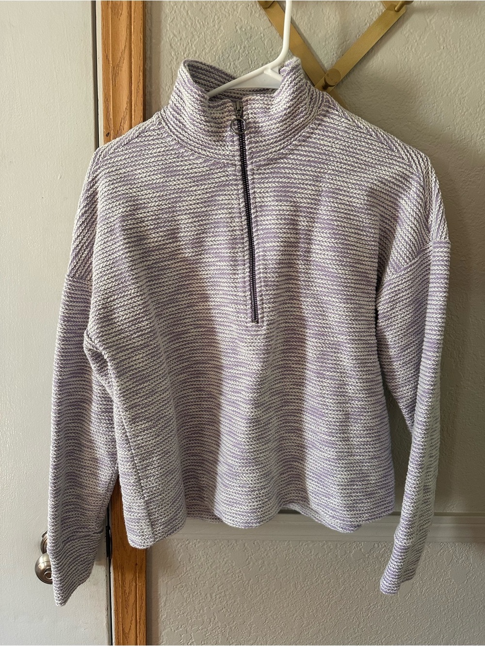 Sweaty Betty Lavender Marled Mock Neck Sweater, cropped